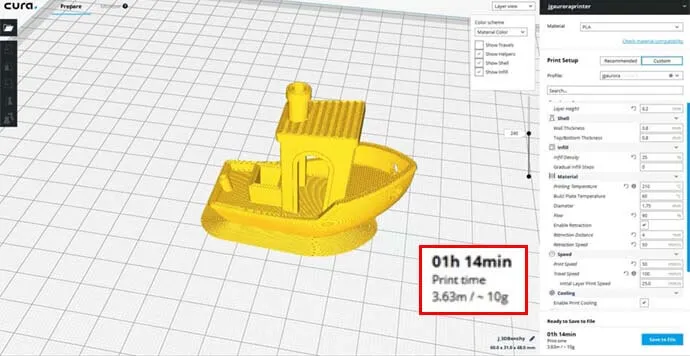 3D Baskı Hizmeti - Örnek Fiyat Hesaplama Cura