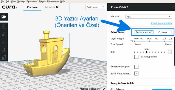 Cura Yazdırma Ayarı