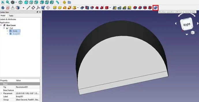 FreeCAD - Boolean Cut