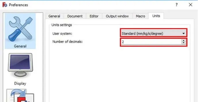 FreeCAD - Ayarlar - Birimler
