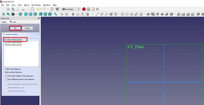 FreeCAD - XY-Plane Düzlemi