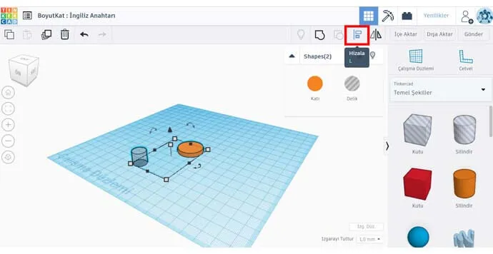 Tinkercad - Delik ve Diski Hizala