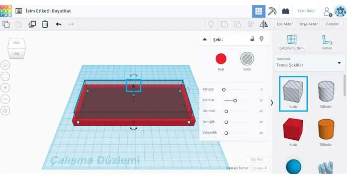 Tinkercad - İsim Etiketi Tabanına Kenarlar Ekle
