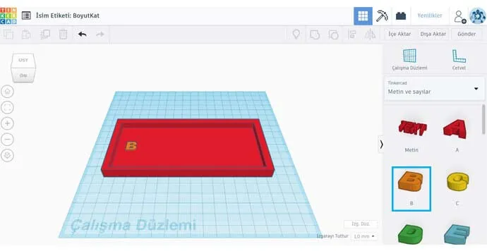 Tinkercad - Etiket Tabanına İsim Yaz_2