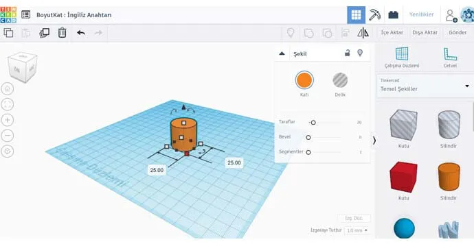 Tinkercad - Katı Dairesel Disk Ölçüleri