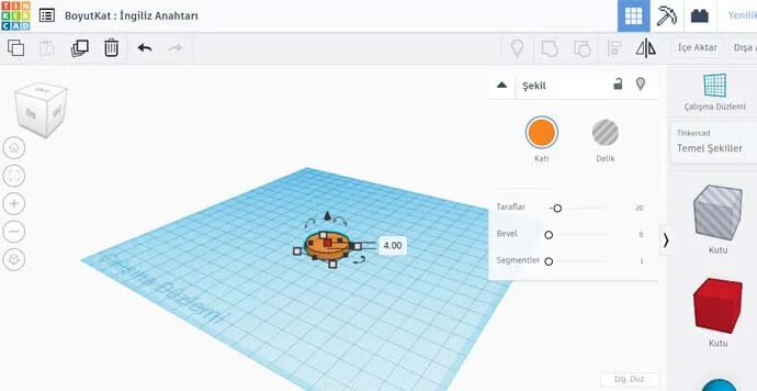 Tinkercad - Katı Dairesel Disk Ölçüleri
