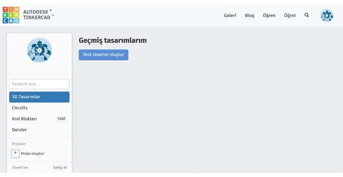 Tinkercad - Yeni Tasarım Oluştur